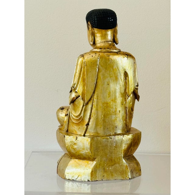 Late 19th Century Qing Dynasty Gilt Wood Carved Buddha For Sale - Image 4 of 12