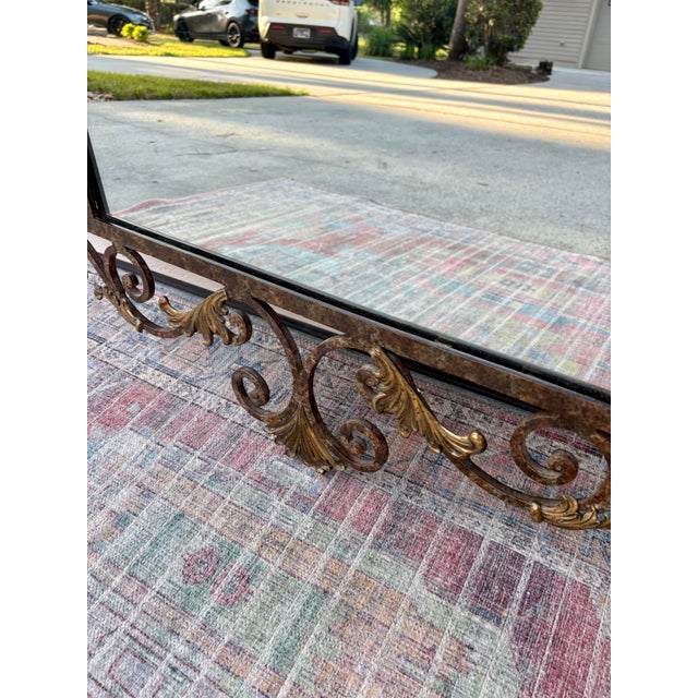 Mid 20th Century Handmade Vintage Ornate Labarge Iron and Brass Gilt Large Mirror For Sale - Image 5 of 9