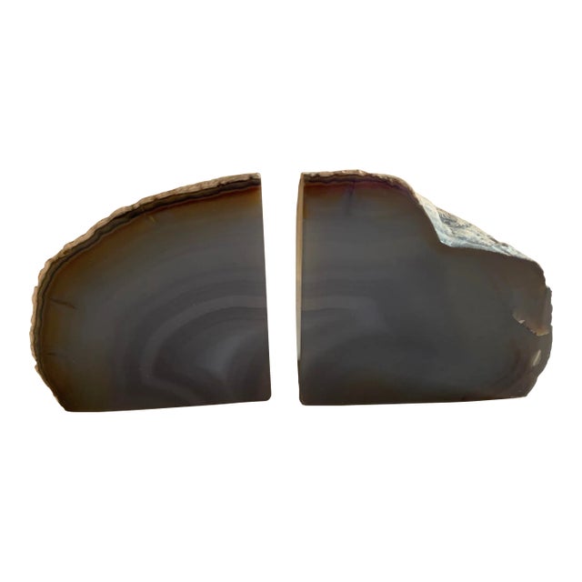 Vintage 1970s Smokey Blue Geode Bookends - a Pair For Sale