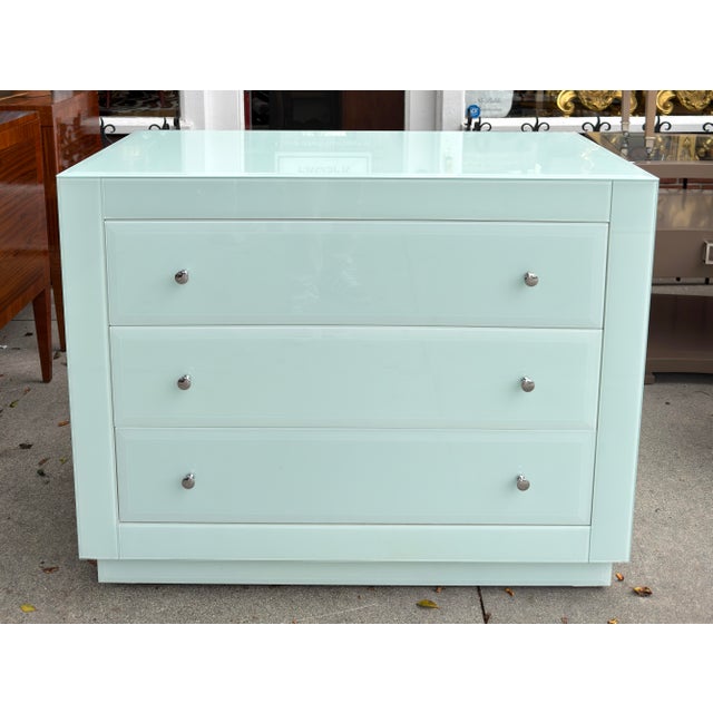 Glass Modern Designer Blue Glass Chest of Drawers Commode Nightstand For Sale - Image 7 of 7