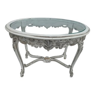 Antique French Style Carved Glass Top Coffee Side Table For Sale