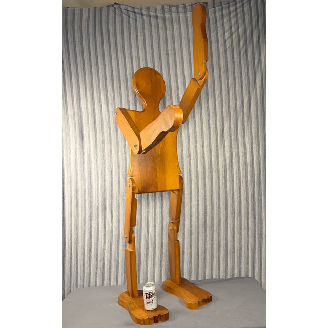 Mid 20th Century Folk Art Life Sized Articulating Wood Man Sculpture For Sale In Palm Springs - Image 6 of 9