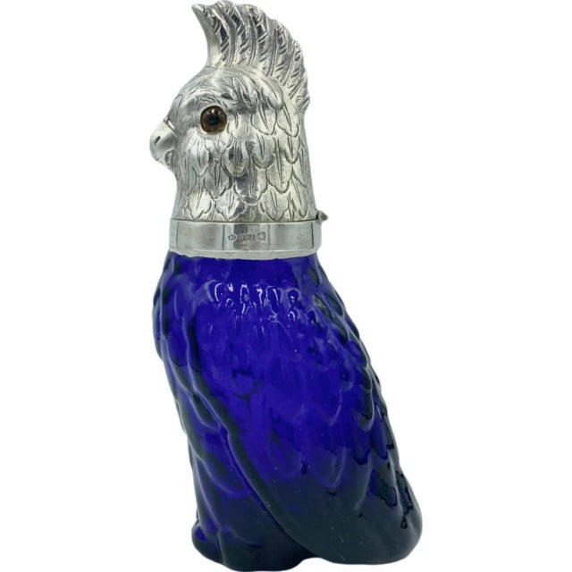 Mid-Century Modern Vintage Novelty Cobalt Blue Cockatoo Bird Claret Jug Decanter Birdcage Cocktail Set- 10 Pieces For Sale - Image 3 of 13