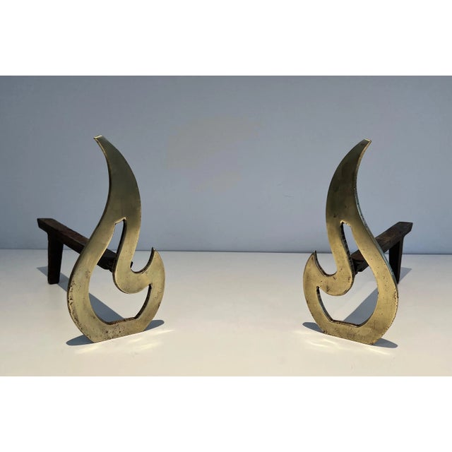 Flame Brass Andirons - A Pair For Sale - Image 6 of 13