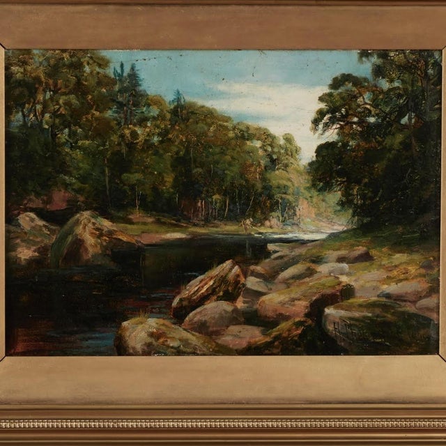 Antique Painting of a Landscape With River by Harry Phelan Gibb For Sale In West Palm - Image 6 of 13