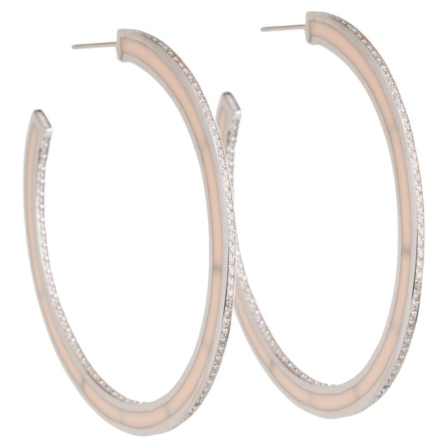 Miriam Salat Classic Skinny Hoops Earrings Resin, Sterling Silver & White Topaz For Sale In New York - Image 6 of 18