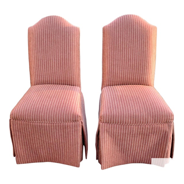 Vintage Pair of Parson Chairs With Pleated Skirted Bottom For Sale