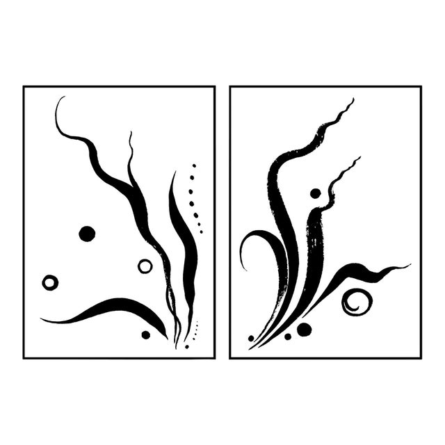 Pair - Sumi Brush Ink Abstracts - 28" × 40" Framed Canvases For Sale