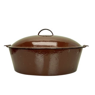 Large Vintage Casserole Enameled Cast Iron Cooking Pan, 1940s For Sale