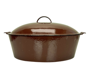 Large Vintage Casserole Enameled Cast Iron Cooking Pan, 1940s