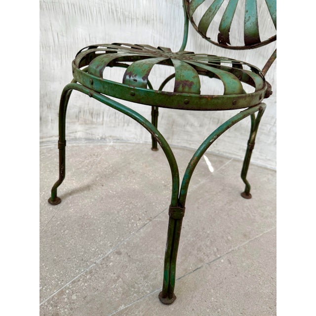 Metal Francois Carre ‘Sunburst’ French Green Art Deco Outdoor Garden or Patio Chair, Iron & Steel, Early 20th Century For Sale - Image 7 of 12