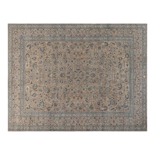 Antique Persian Meshad Botanic Handmade Wool Carpet For Sale