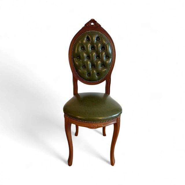 Louis XVI Style Green Leather Chairs, Set of 2 For Sale - Image 4 of 7