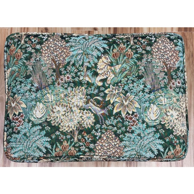 Vintage Ottoman Footstool Newly Upholstered in Bamburgh Forest Whimsical Woods Tapestry Fabric For Sale In Kansas City - Image 6 of 10
