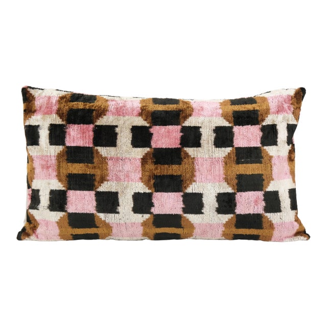Silk Pink Ikat Velvet Pillow Cover For Sale