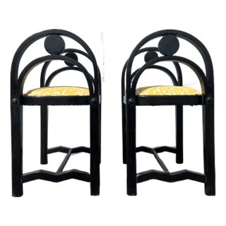 1930s Pair of Original Art Deco Stools, Ottoman, Wood, Black, Yellow For Sale