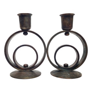 Art Deco Brass Candlesticks, 1930s, Set of 2 For Sale