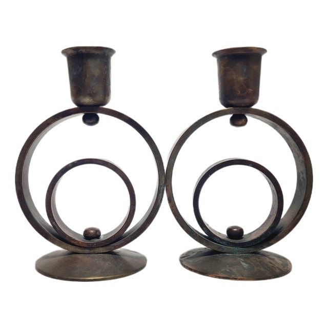 Art Deco Brass Candlesticks, 1930s, Set of 2 For Sale