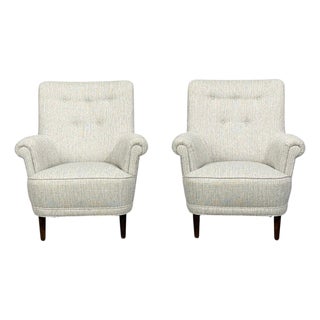 Carl Malmsten, Lounge Chairs, Grey Fabric, Wood, Sweden, 1950s For Sale