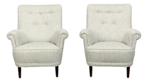 Carl Malmsten, Lounge Chairs, Grey Fabric, Wood, Sweden, 1950s