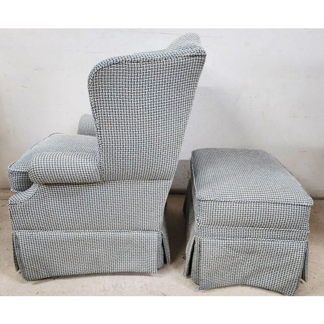 1990s Chippendale Wingback Armchair With Ottoman For Sale - Image 9 of 10