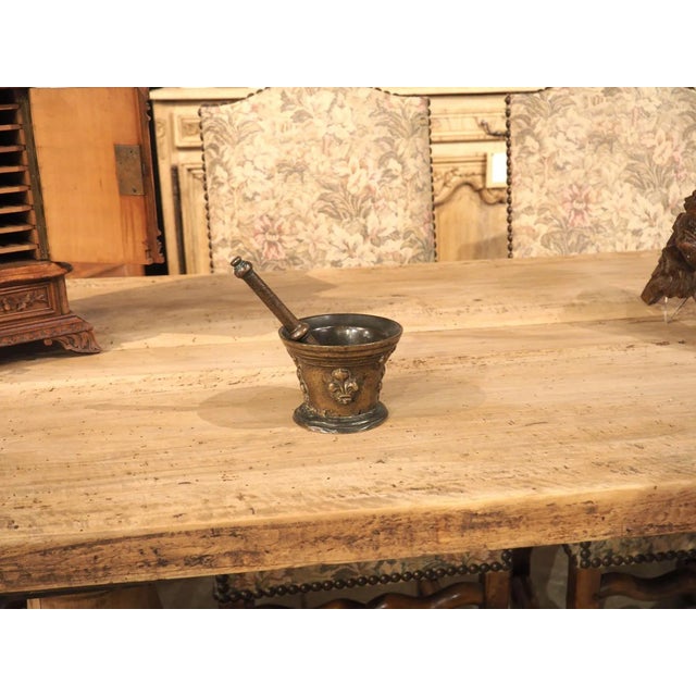 Small French Bronze Mortar and Pestle With Fleur De Lys and Crown, Circa 1700 For Sale In Dallas - Image 6 of 11