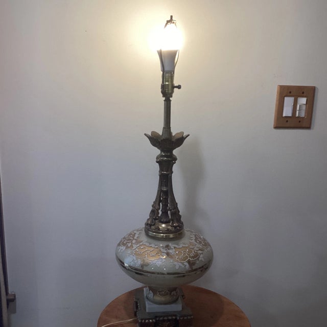 Original Art Deco Bronze & Brass Table Lamp Gold Hand Painted Tone c.1940 For Sale - Image 11 of 12
