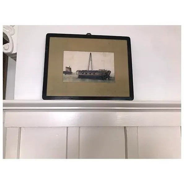 Mid 19th Century Chinese Nautical Pith Rice Paper Watercolor, Framed For Sale - Image 4 of 5