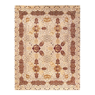 Eclectic, One-of-a-Kind Hand-Knotted Area Rug in Ivory, 9' 0" x 11' 7" For Sale