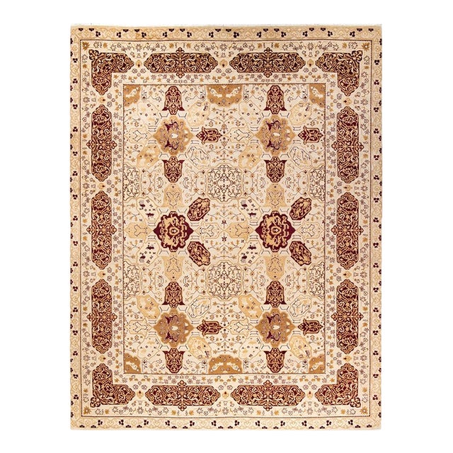Eclectic, One-of-a-Kind Hand-Knotted Area Rug in Ivory, 9' 0" x 11' 7" For Sale