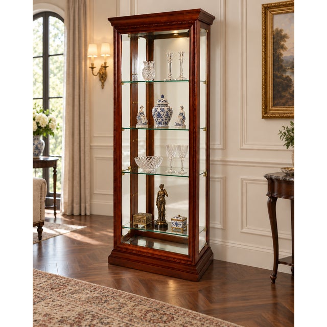 1980s Pulaski Lighted Glass Curio Cabinet With Mirrored Back For Sale - Image 11 of 11