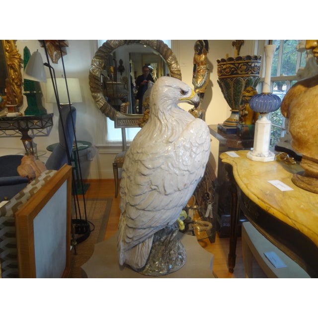 Ceramic Vintage Italian Glazed Terracotta Eagle Sculpture For Sale - Image 7 of 11