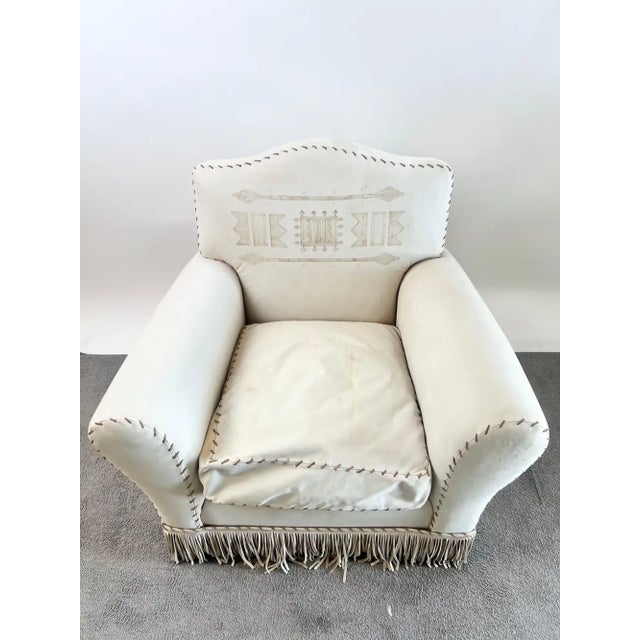 Rustic Vintage Ralph Lauren Leather Club Chair, Hand-Painted Arrowhead & Fringe, 1980's For Sale - Image 3 of 18