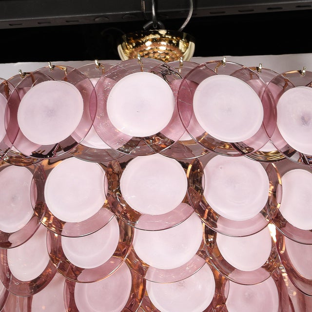 Late 20th Century Modernist Hand-Blown Smoked Amethyst Murano & Brass 6-Tier Disc Chandelier For Sale - Image 5 of 12