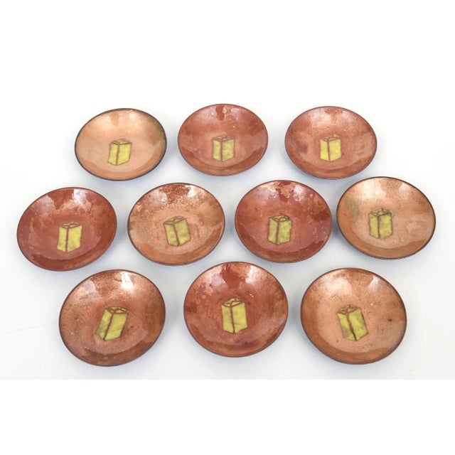 Mid-Century Modern Vintage Enamel Over Copper Small Serving Dishes Set of 10 For Sale - Image 3 of 12
