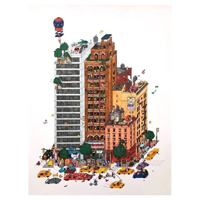 Guillaume Cornet, Rooftop Swingers, Ink on Paper, 2019 For Sale