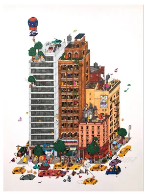 Guillaume Cornet, Rooftop Swingers, Ink on Paper, 2019