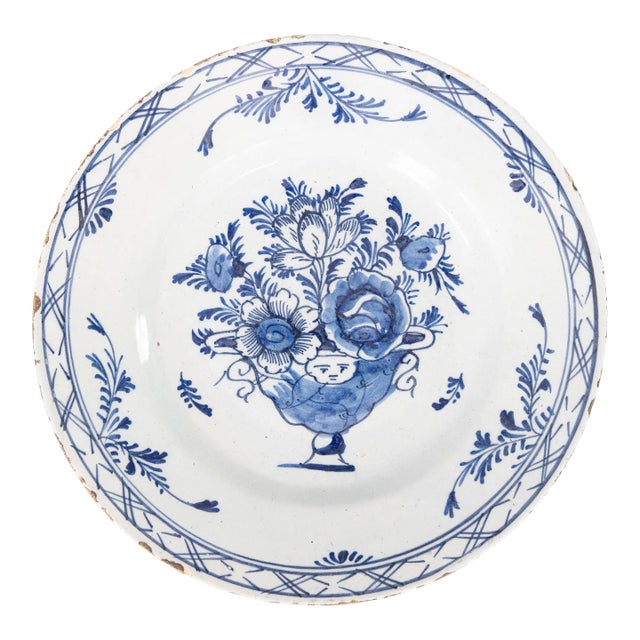 Antique 18th Century Dutch Delft Faience Floral Plate For Sale