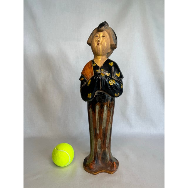 Figurative Vintage Asian Female Chinese Tang Dynasty Figurine in Black, Orange and Tan For Sale - Image 3 of 9