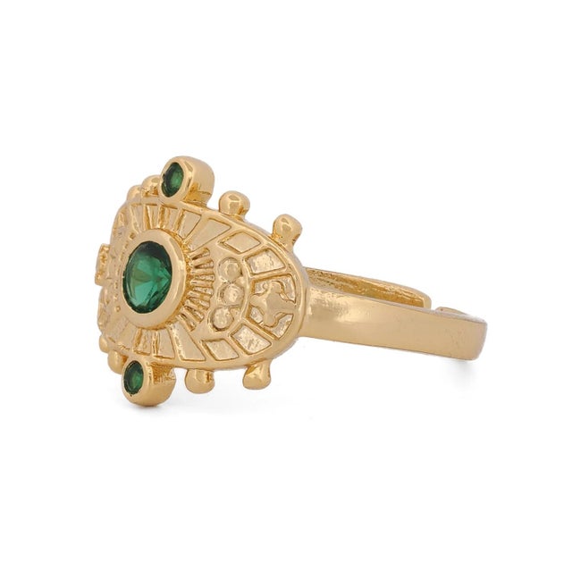 Metal Goddess Cleopatra Emerald & Gold Adjustable Ring, Size 4 For Sale - Image 7 of 8