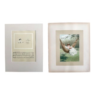Antique Matted August Lullaby Print w/William Ladd Taylor Chromo on back, EUC For Sale