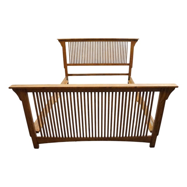 Michael Howard Oak Contemporary Mission Style Queen Size Bed For Sale