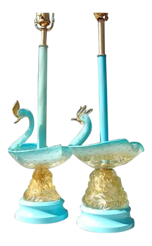 Vintage Murano Glass Swan Lamps Blue