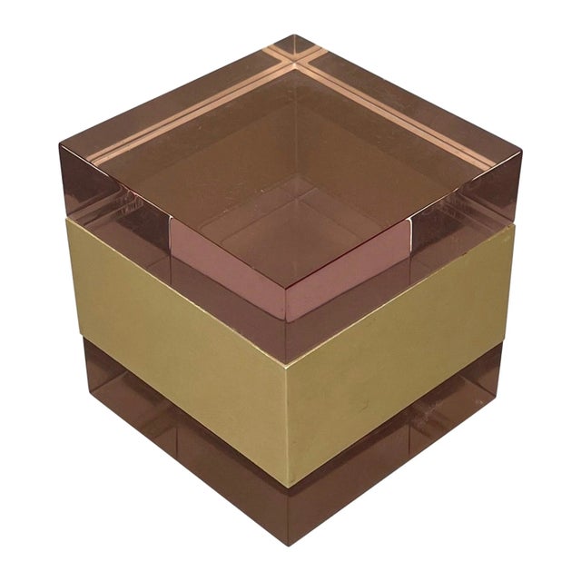 Purple Acrylic & Gold Metal Cube Box by Alessandro Albrizzi, Italy, 1970s For Sale - Image 15 of 15