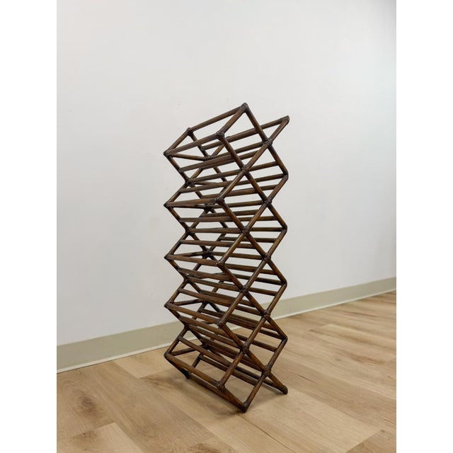 Mid-Century Modern Vintage Dark Bamboo Twelve Bottle Wine Rack Coastal Boho Bar Accent For Sale - Image 3 of 8