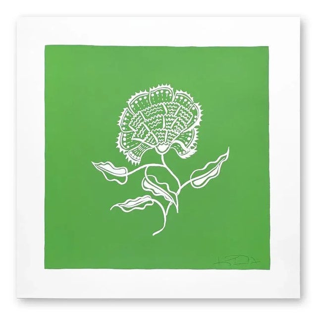 Bengal Botanicals in White on Green Set of 4 For Sale - Image 4 of 6