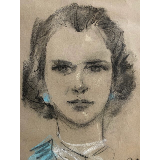 Circa 1950 Original Pastel Portrait of a Young Woman, Framed For Sale - Image 11 of 12
