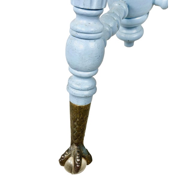 Victorian Adjustable Piano Stool in Powder Blue Paint, Claw & Glass Ball Feet For Sale - Image 11 of 17