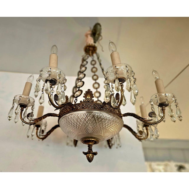 Bronze 1930s French Empire Gilt Bronze and Crystal Chandelier With 8 Arms For Sale - Image 8 of 14