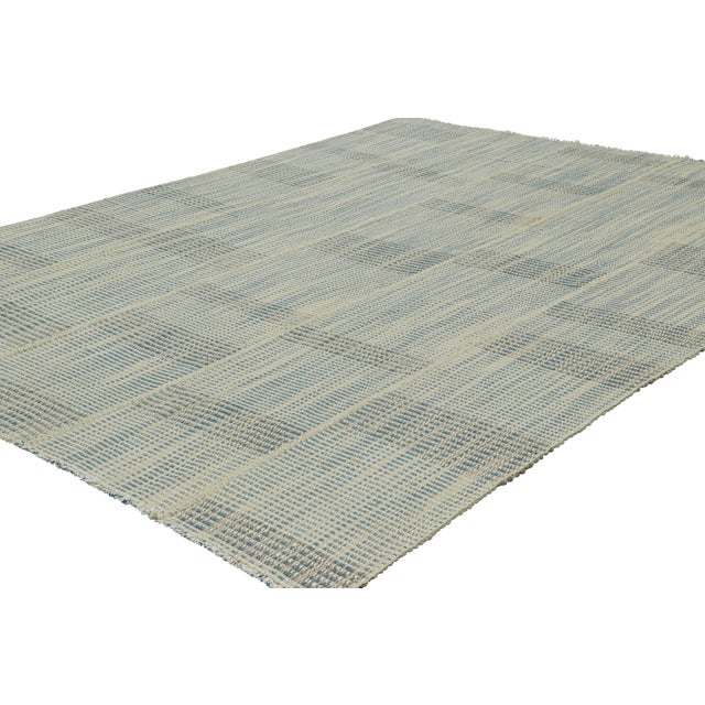 Rug & Kilim Rug & Kilim’s Contemporary Kilim in Blue and White Textural Stripes For Sale - Image 4 of 7